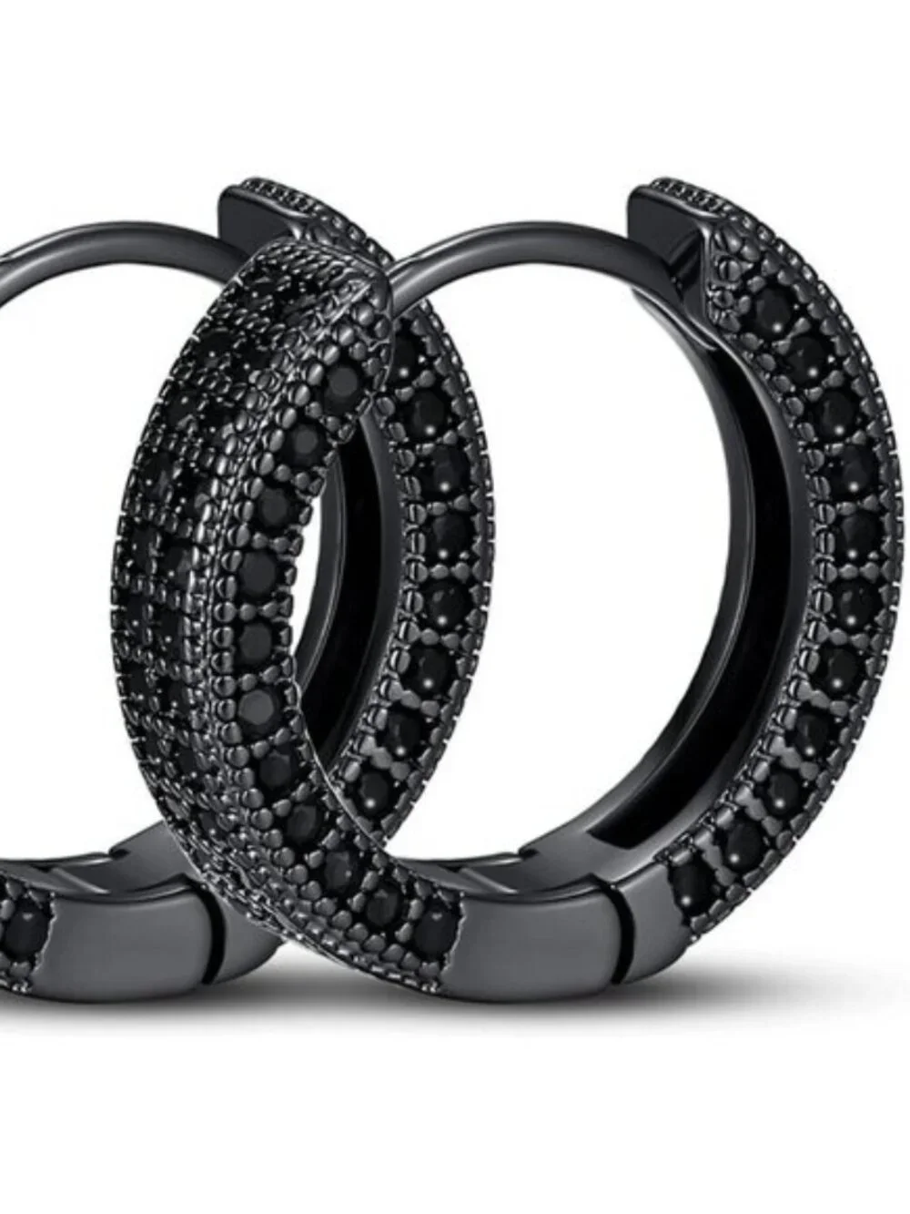 Men's Black Garnet Sapphire Emerald CZ Diamond Huggie Hoop Earrings